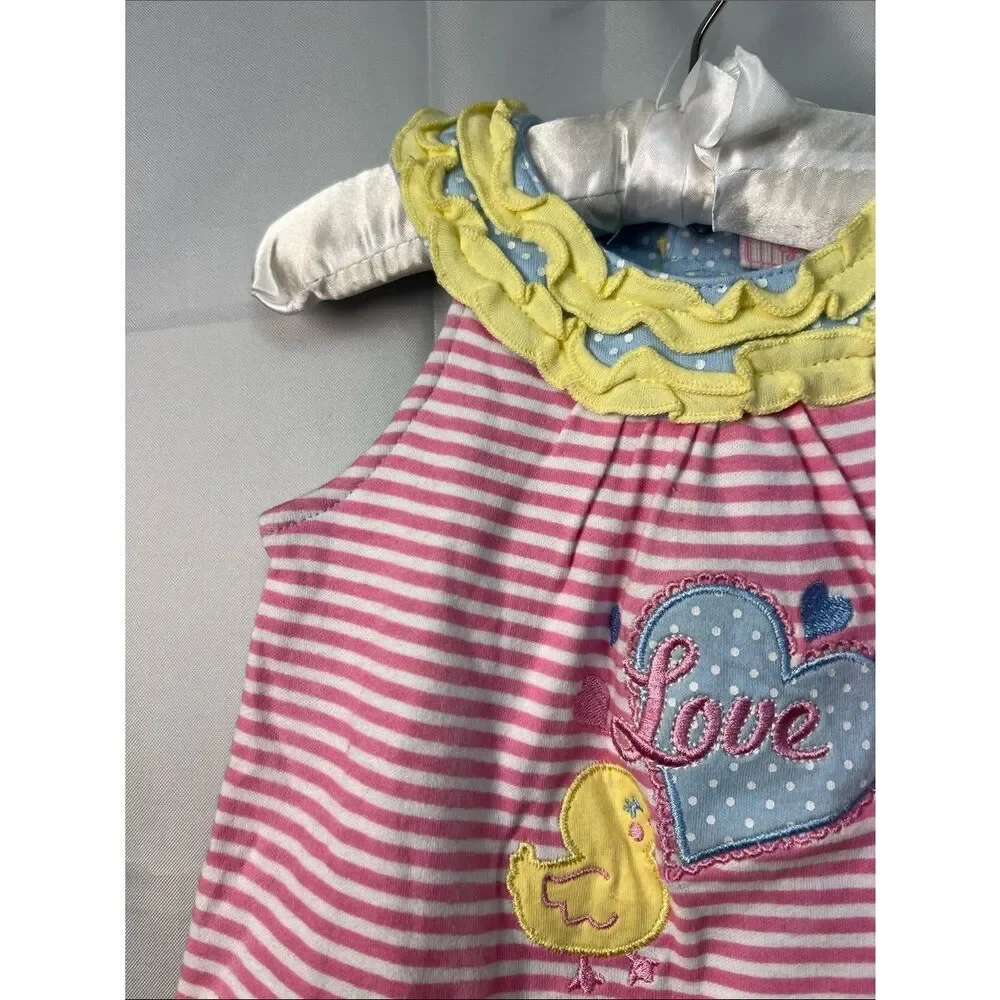 Duck Duck Goose dress with attached bodysuit pink and white with appliqué NWT